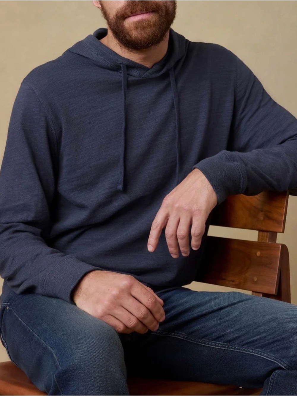 Faherty Sunwashed Organic Cotton Slub Hoodie Pullover Navy Blue Midweight Mens L